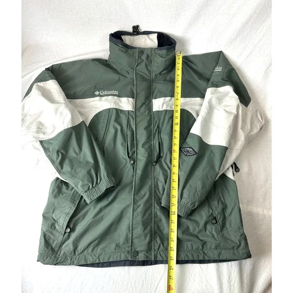 Mens Titanium Waterproof Columbia Jacket Hidden Hood Sage Green White Size Large - Picture 14 of 15